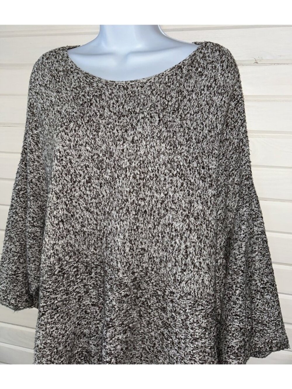J. Jill PureJill Sz LARGE Kimono Sleeve Sweater Oatmeal Khaki Marled Cotton EUC